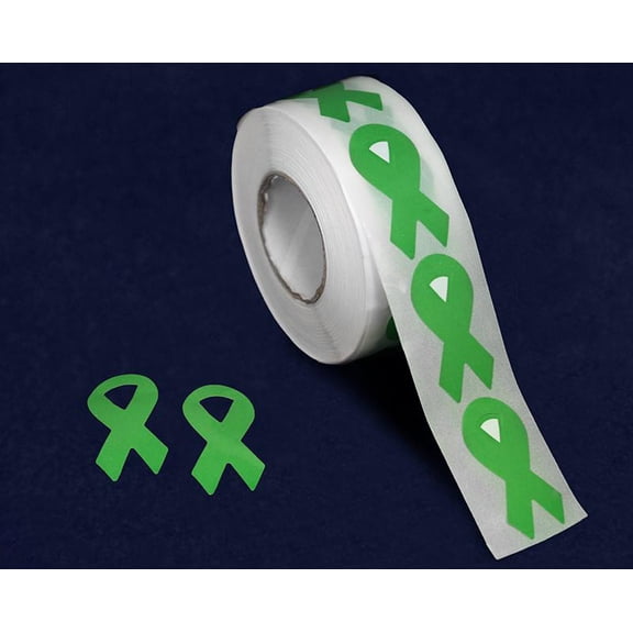 Green Ribbon Stickers Small Size 250 per Roll by The Awareness Company
