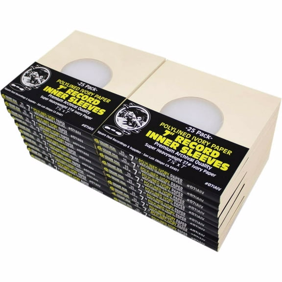 (500) Super Heavyweight Polylined Ivory Paper Inner Sleeves for 7" Records - Archival Quality, Acid-Free, Static-Free - Premium Protection - 07IAIV