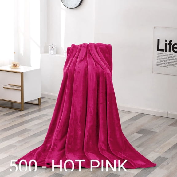 Hot Pink Twin Solid Fluffy Flannel Fleece Blanket 500GSM