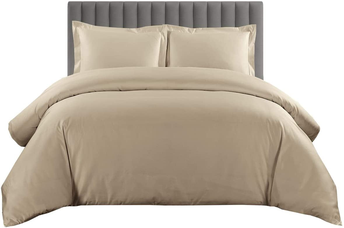 500 TC 100% Egyptian Cotton Duvet Cover Zipper Closur Ultra Soft Durable and Fade Resistant Color Beige Solid size Queen
