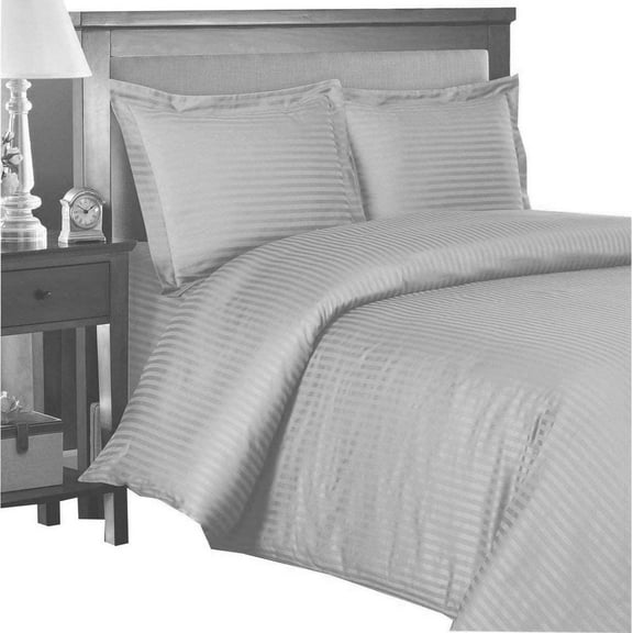 500 TC 100% Egyptian Cotton Premium 5PCs Duvet set ( 1- Duvet Cover + 4 - Pillow Shams ) Zipper Closur Ultra Soft Durable and Fade Resistant Color Silver Grey Stripe size King