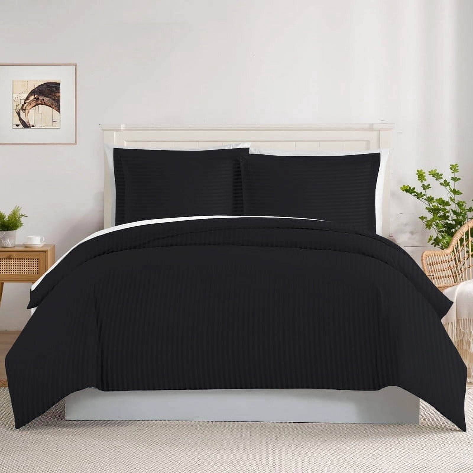 500 TC 100% Egyptian Cotton Premium Duvet Cover Zipper Closur Ultra Soft Durable and Fade Resistant Color Black Stripe size Wyoming King