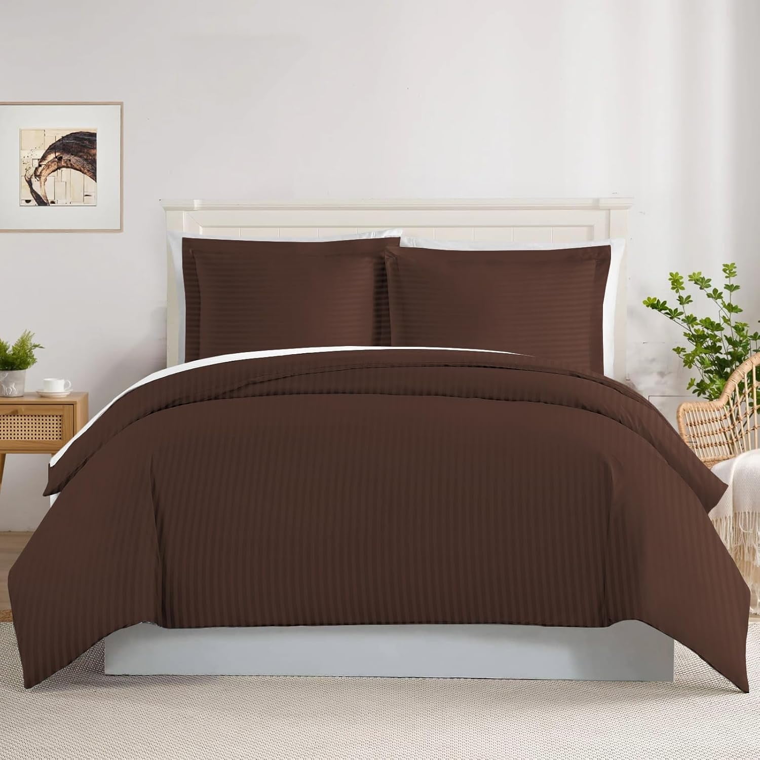 SRP Linen 500 Thread Count Chocolate Stripe 100% Egyptian Cotton Premium Duvet Cover, King