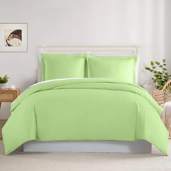 500 TC 100% Egyptian Cotton Premium Duvet set Zipper Closur Ultra Soft Durable and Fade Resistant Color Sage Stripe size Queen