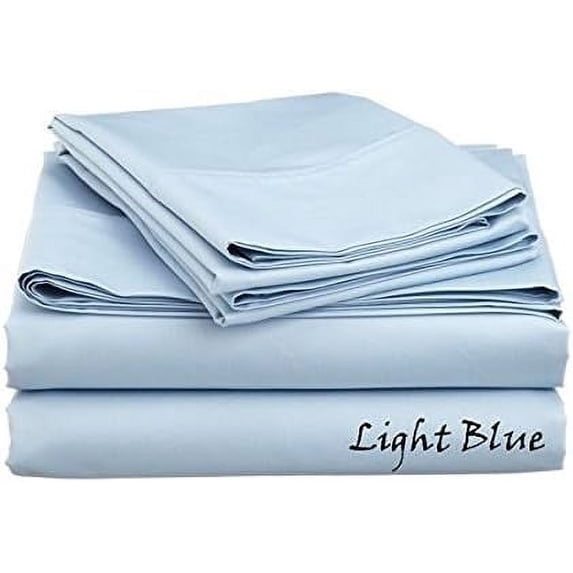 500 TC Egyptian Cotton 4-Pieces Luxury Bedding !! SOLID COLORS - Queen Size - Solid Colors { Light Blue } Depth Pocket 32" Inches By KM LINEN
