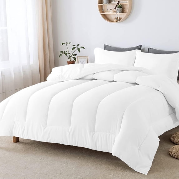 500 TC Egyptian Cotton Comforter | Straight Line Design | 300 GSM | Soft & Breathable | 1 Piece - Twin/Twin-XL Size ( 68 x 90 ) Inches, 1pc Comforter Only, (White)