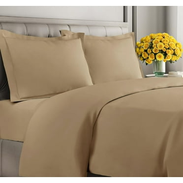500-TC Egyptian Cotton Duvet Cover Set, Twin/Twin-XL (68" x 90") Size 3-Pieces Duvet Cover Set Hidden Zipper Closer & Corner Ties- Twin/Twin-XL Duvet Set (Beige)