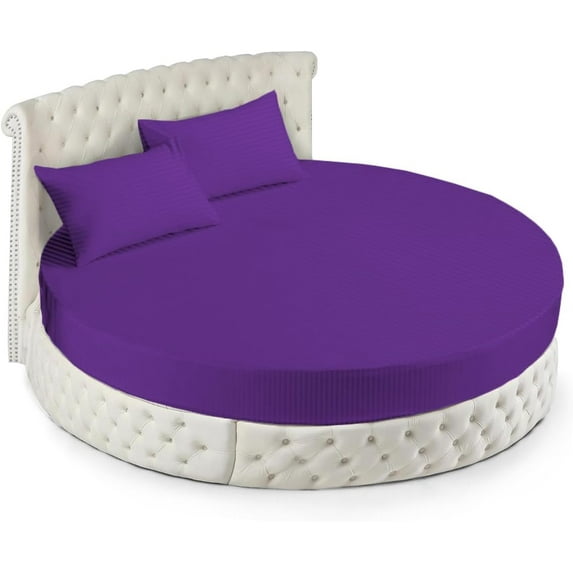 500-TC Egyptian Cotton King Round Bed Sheet Set – Fits 92" Diameter Mattress, 25-30" Deep Pocket – Stripe Purple, King 92" Diameter