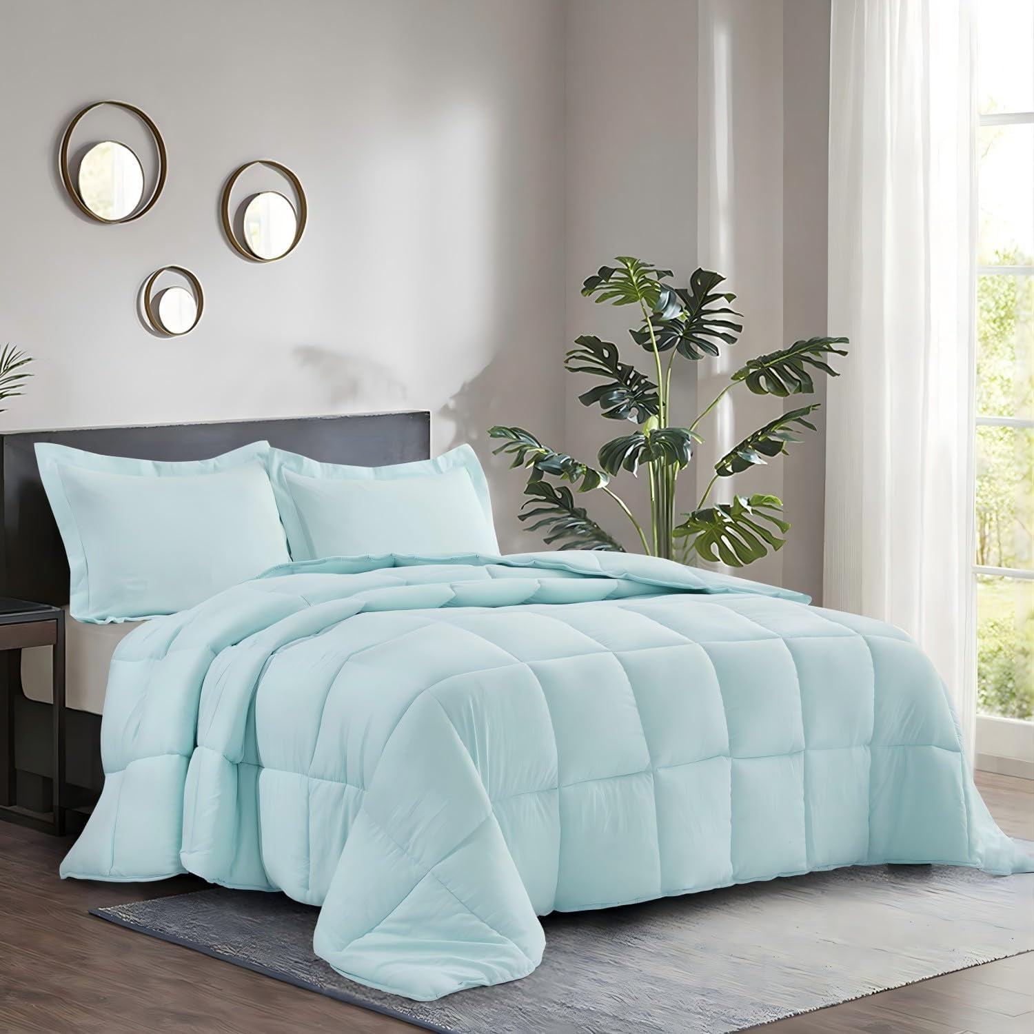 500-TC Egyptian Cotton All Season Comforter for Adults Eastern King Size 108" x 118" Inches, 1pc Comforter Box Stitched with 4 Corner Tabs, 300 GSM Comforter, (Aqua Blue)