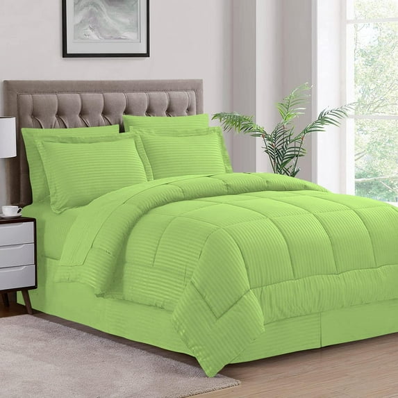 500-TC Egyptian Cotton All Season Comforter for Adults Eastern King Size 108" x 118" Inches, 1pc Comforter Box Stitched with 4 Corner Tabs, 300 GSM Comforter, Sage Stripe