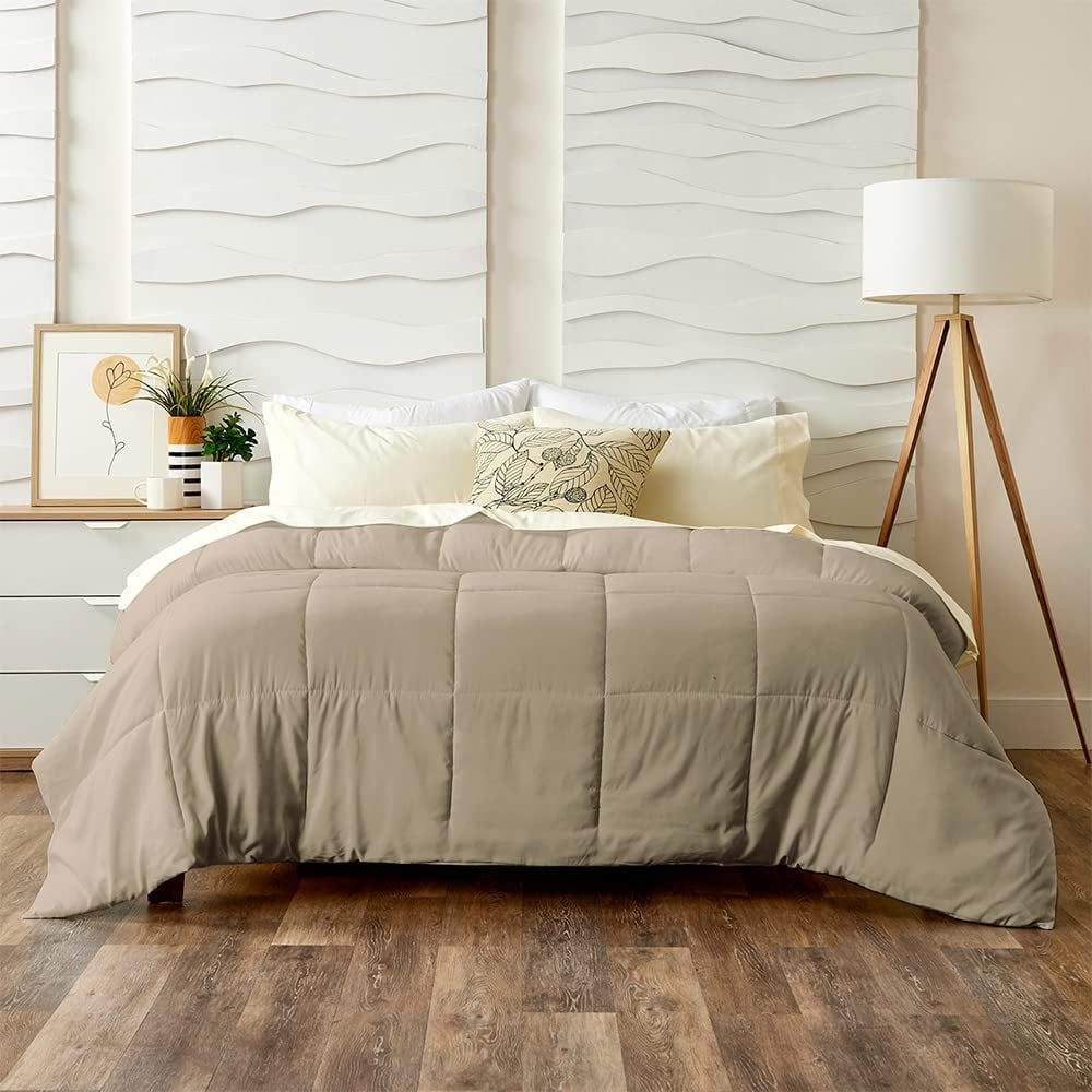 500-TC Egyptian Cotton All Season Comforter for Adults Extra Large King Size 120" x 136" Inches, 1pc Comforter Box Stitched with 4 Corner Tabs, 300 GSM Comforter, (Beige)