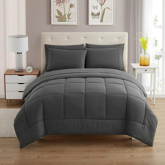 500-TC Egyptian Cotton All Season Comforter for Adults Extra Large King Size 120" x 136" Inches, 1pc Comforter Box Stitched with 4 Corner Tabs, 300 GSM Comforter, (Dark Grey)