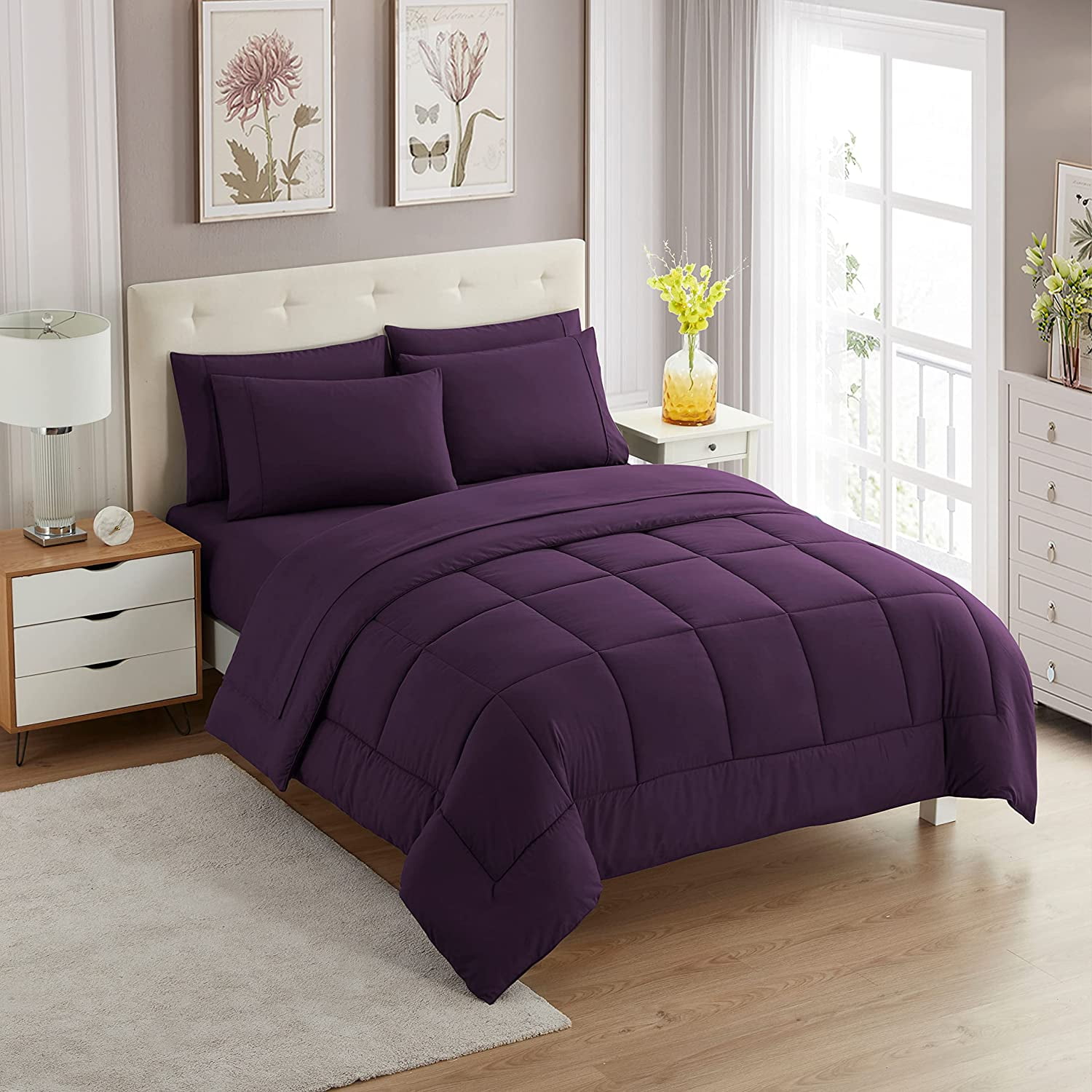 500-TC Egyptian Cotton All Season Comforter for Adults Extra Large King Size 120" x 136" Inches, 1pc Comforter Box Stitched with 4 Corner Tabs, 300 GSM Comforter, (Purple)