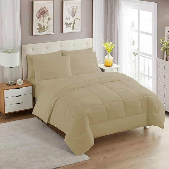 500-TC Egyptian Cotton All Season Comforter for Adults Full/Queen Size 90" x 90" Inches, 1pc Comforter Box Stitched with 4 Corner Tabs, 300 GSM Comforter, (Taupe)