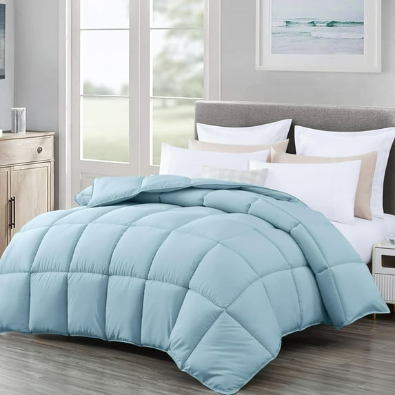 500-TC Egyptian Cotton All Season Comforter for Adults King-XL Size 98" x 116" Inches, 1pc Comforter Box Stitched with 4 Corner Tabs, 300 GSM Comforter, (Light Blue)