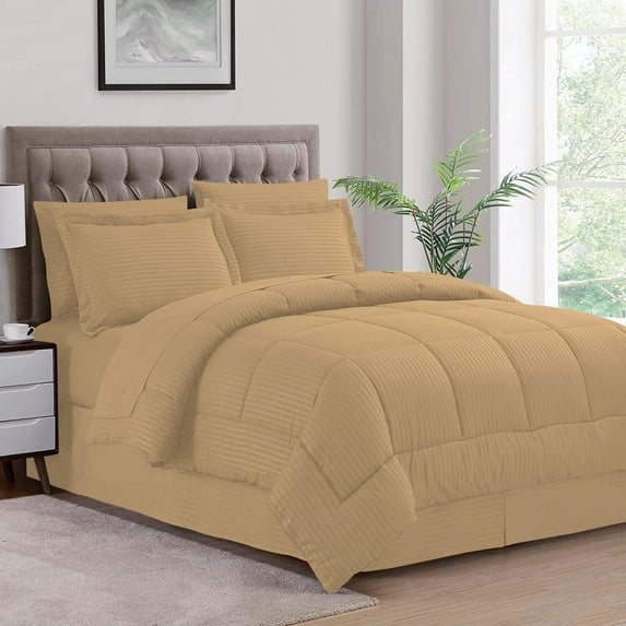 500-TC Egyptian Cotton All Season Comforter for Adults King-XL Size 98" x 116" Inches, 1pc Comforter Box Stitched with 4 Corner Tabs, 300 GSM Comforter, Taupe Stripe