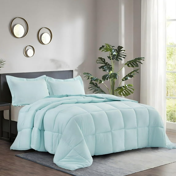 500-TC Egyptian Cotton All Season Comforter for Adults Oversized King Size 98" x 120" Inches, 1pc Comforter Box Stitched with 4 Corner Tabs, 300 GSM Comforter, (Aqua Blue)