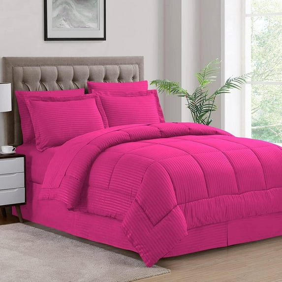 500-TC Egyptian Cotton All Season Comforter for Adults Super King Plus Size 120" x 120" Inches, 1pc Comforter Box Stitched with 4 Corner Tabs, 300 GSM Comforter, Hot Pink Stripe