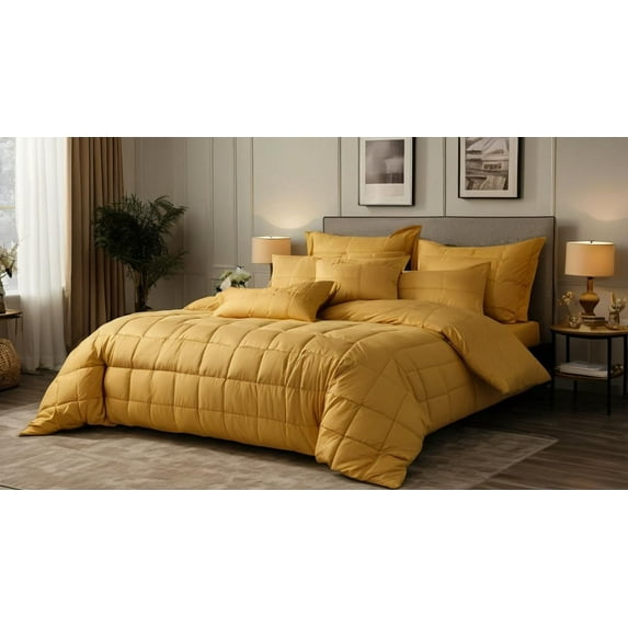 500-TC Egyptian Cotton All Season Comforter for Adults Super King Size 98" x 108" Inches, 1pc Comforter Box Stitched with 4 Corner Tabs, 300 GSM Comforter, (Gold)