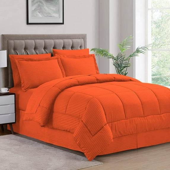 500-TC Egyptian Cotton All Season Comforter for Adults Super King Size 98" x 108" Inches, 1pc Comforter Box Stitched with 4 Corner Tabs, 300 GSM Comforter, Orange Stripe