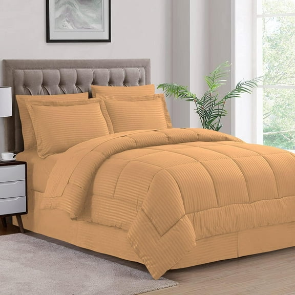 500-TC Egyptian Cotton All Season Comforter for Adults Twin/Twin-XL Size 68 x 90 Inches, 1pc Comforter Box Stitched with 4 Corner Tabs, 300 GSM Comforter, Beige Stripe