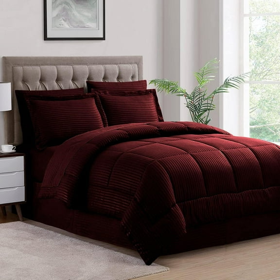 500-TC Egyptian Cotton All Season Comforter for Adults Twin/Twin-XL Size 68 x 90 Inches, 1pc Comforter Box Stitched with 4 Corner Tabs, 300 GSM Comforter, Wine Stripe
