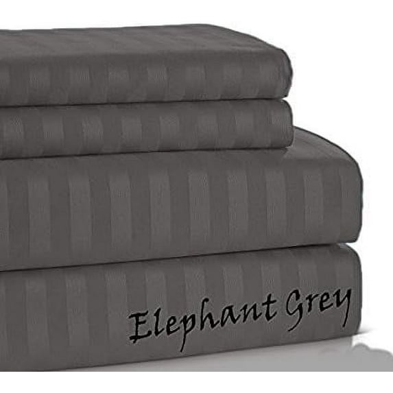 500 TC SHEET SET !! Chic Lightweight !! Striped COLORS - Full Size - Striped Colors { Dark Grey } Excactly Fit Pocket 25" Inches By KM LINEN