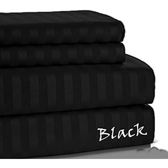 500 TC SHEET SET !! Chic Lightweight !! Striped COLORS - Queen Size - Striped Colors { Black } Excactly Fit Pocket 25" Inches By KM LINEN