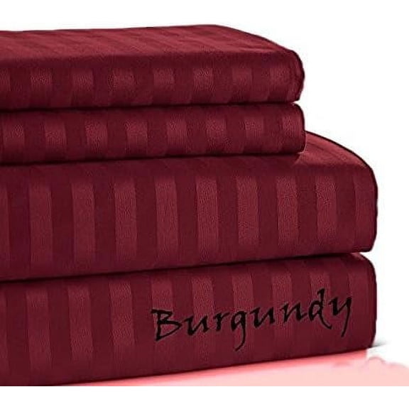 500 TC SHEET SET !! Chic Lightweight !! Striped COLORS - Queen Size - Striped Colors { Burgundy } Excactly Fit Pocket 25" Inches By KM LINEN