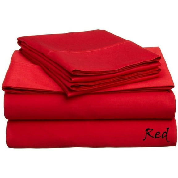 500 TC Sheet Set !! 4-Pieces Complete Sets Egyptian Cotton !! SOLID COLORS - Full Size - Solid Colors { Red } Deep Pocket 19" Inches By KM LINEN