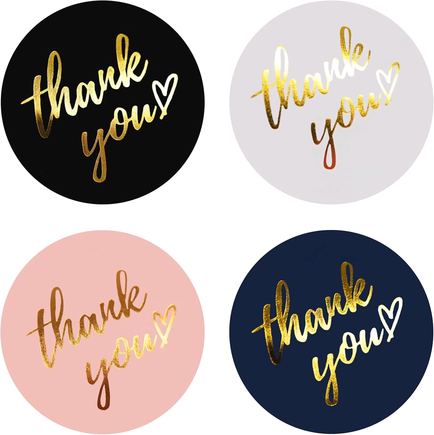 500 Thank You Stickers Roll – 1.5" Round White Labels with Rose Gold ...