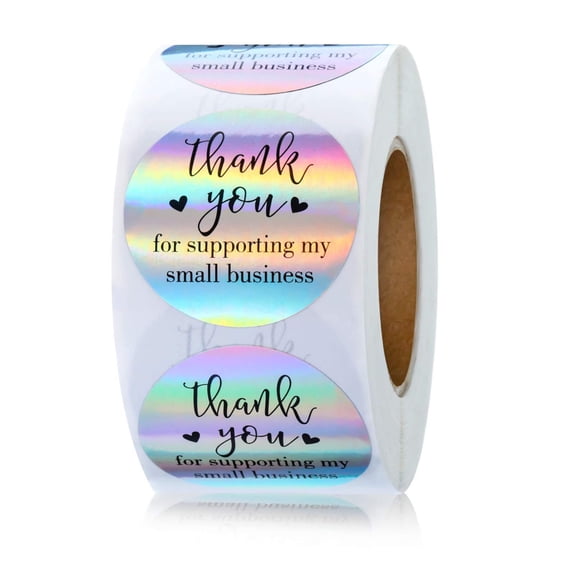 500 Thank You for Supporting My Small Business Stickers Holographic Silver Roll Rainbow Stickers