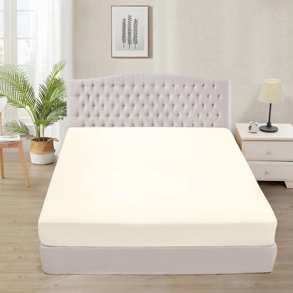 500 Thread Count 100% Egyptian Cotton 3-Piece Fitted Sheet ( 1 Fitted Sheet + 2 Pillow Covers) 18 Inches Deep Pocket Size Queen Color Ivory Solid