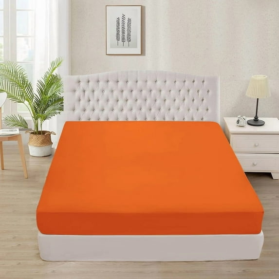 500 Thread Count 100% Egyptian Cotton 3-Piece Fitted Sheet ( 1 Fitted Sheet + 2 Pillow Covers) 27 Inches Deep Pocket Size Queen Color Orange Solid