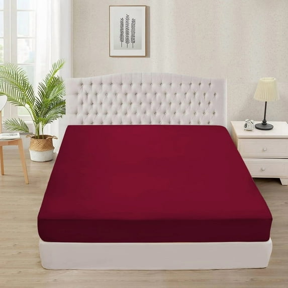 500 Thread Count 100% Egyptian Cotton 3-Piece Fitted Sheet ( 1 Fitted Sheet + 2 Pillow Covers) 30 Inches Deep Pocket Size Queen Color Burgundy Solid