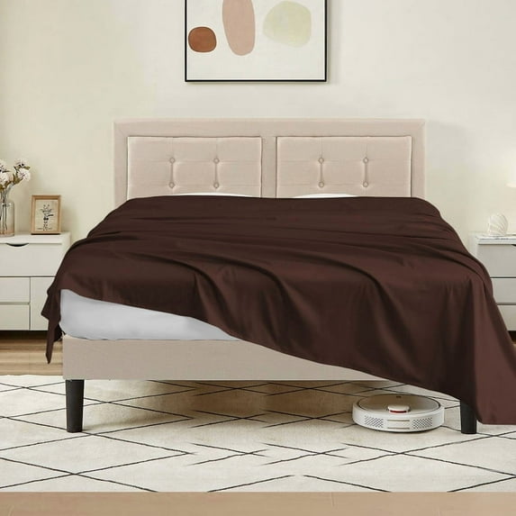 500 Thread Count 100% Egyptian Cotton 3-Piece Flat Sheet (1 Flat + 2 Pillow Covers) Size Queen Color Chocolate Solid