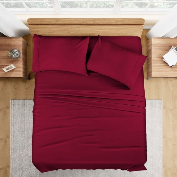 500 Thread Count 100% Egyptian Cotton 4-Piece Bed Sheet Set (1 Flat, 1 Fitted Sheet, 2 Pillow Covers) 21 Inches Deep Pocket Size California-King Color Burgundy Solid