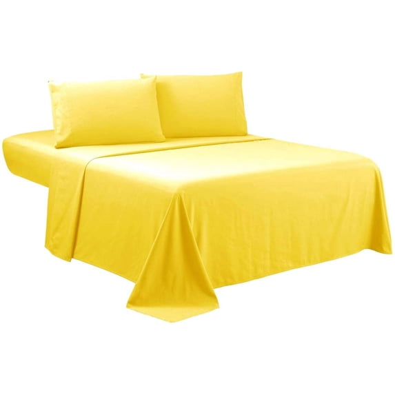 500 Thread Count 100% Egyptian Cotton 4-Piece Bed Sheet Set (1 Flat, 1 Fitted Sheet, 2 Pillow Covers) 27 Inches Deep Pocket Size Full Color Yellow Solid