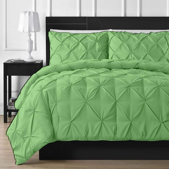 500-Thread Count 100% Egyptian Cotton Pinch Pleated Pintuck Design 3pc Duvet Cover Set , With Zipper Closure & Corner Ties - Eastern King Size ( 108" x 118" ) Inches, (Sage)