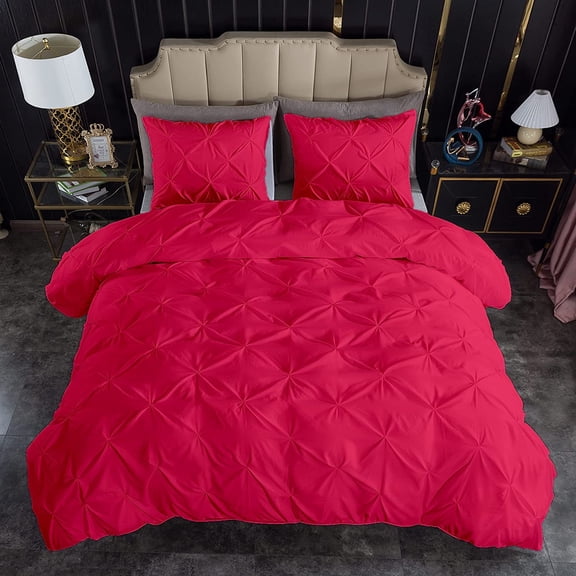 500-Thread Count 100% Egyptian Cotton Pinch Pleated Pintuck Design 3pc Duvet Cover Set , With Zipper Closure & Corner Ties - OverSize Queen Size ( 98" x 98" ) Inches, (Hot Pink)