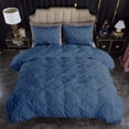 thumbnail image 1 of 500-Thread Count 100% Egyptian Cotton Pinch Pleated Pintuck Design 3pc Duvet Cover Set , With Zipper Closure & Corner Ties - Super King Size ( 98" x 108" ) Inches, (Med. Blue), 1 of 4