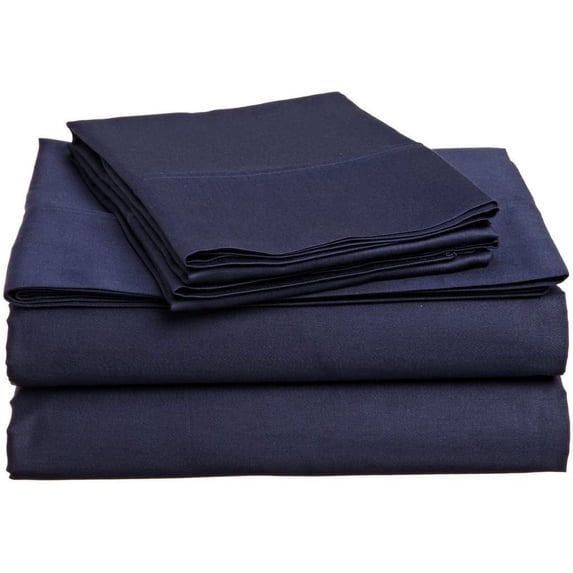 500 Thread Count 100% Egyptian Cotton Sleeper Sofa Bed Sheet Set Solid Queen XL Size (60"x 80"x 5" ) with 4 -PCS Fitted Straps Color Navy Blue
