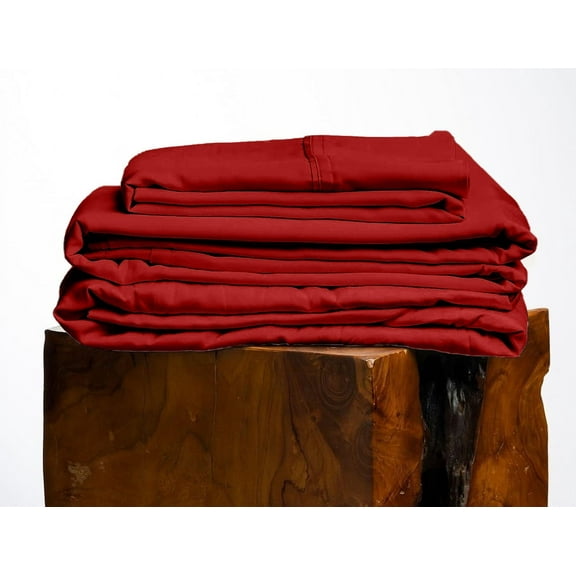 500 Thread Count, 100% Giza Egyptian Cotton Bedding Set, 4-PC Sheets Set, 10 Inch Deep Pocket of Fitted Sheet, Soft Sateen Weave Breathable - Burgundy, Alaskan King