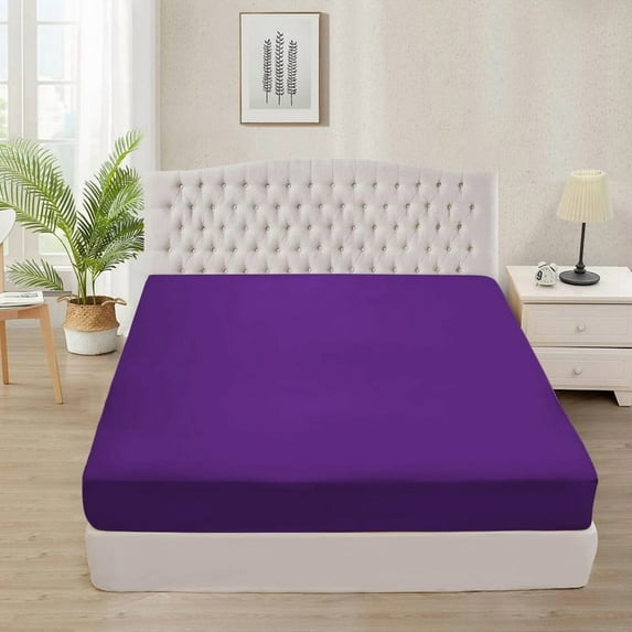 500 Thread Count 3 Piece (1- Fitted Sheet + 2- Pillow cover) Quality 12 Inch Deep Pocket 100% Egyptian Cotton Color Purple Solid Size Queen