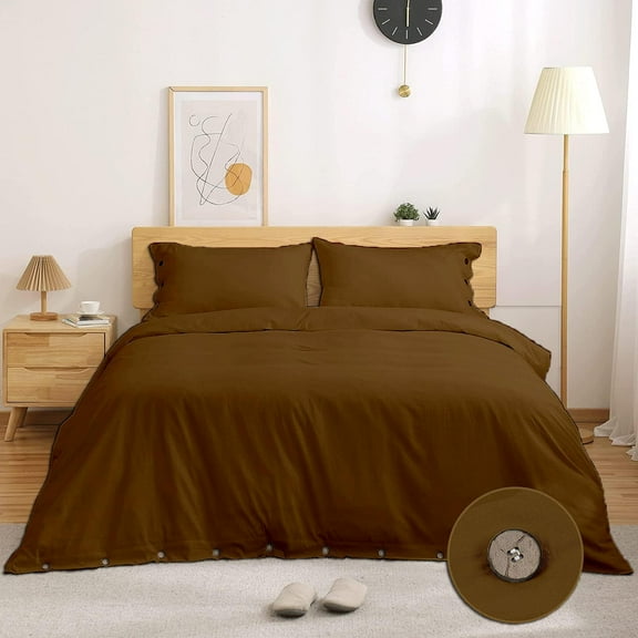 500 Thread Count 3 Piece Duvet Cover Set Egyptian Cotton with Coconut Button Closure & Corner Ties Ultra Soft & Easy Care - Twin/Twin-XL Size ( 68 x 90 ) Inches, (Chocolate)