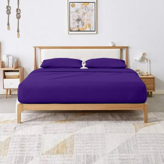 500 Thread Count 4 Piece Quality Sheet Set 10 Inch Deep Pocket 100% Egyptian Cotton Color Purple Solid Size California King
