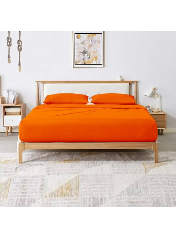 500 Thread Count 4 Piece Quality Sheet Set 15 Inch Deep Pocket 100% Egyptian Cotton Color Orange Solid Size King