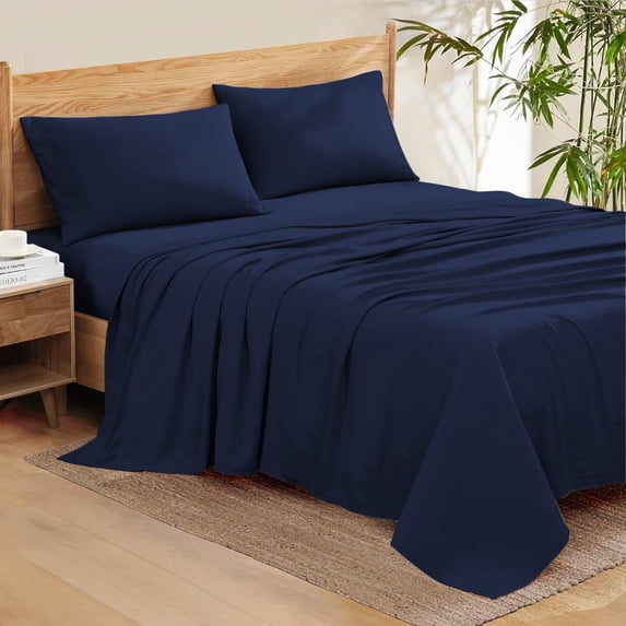 500 Thread Count Egyptian Cotton 4-Piece Sheet Set – Deep Pocket 14-16 Inch Fit, Queen Size (60 x 80) – Navy Blue