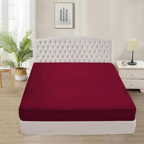 500-Thread Count Egyptian Cotton Fitted Sheet, 1-Piece Soft & Breathable Bed Sheet with Deep Pockets (13-15”) Fitted Sheet, Full (54" x 75") Size, Burgundy