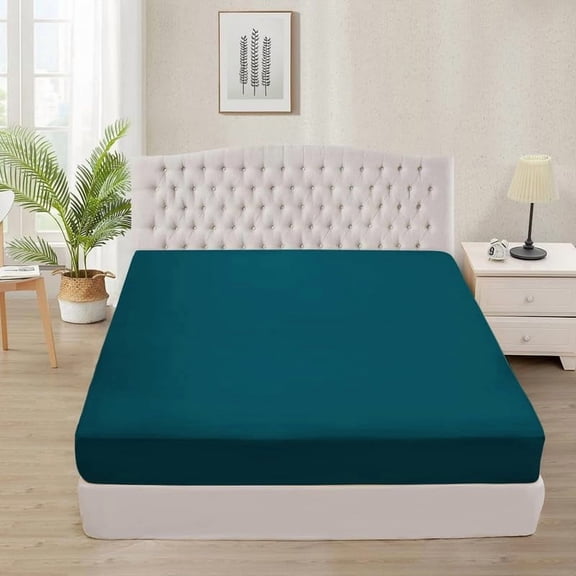 500-Thread Count Egyptian Cotton Fitted Sheet, 1-Piece Soft & Breathable Bed Sheet with Deep Pockets (19-24”) Fitted Sheet, Full (54" x 75") Size, Teal